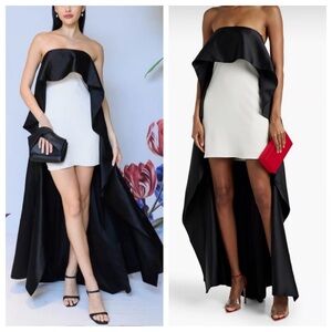 NWT Alice+Olivia Theda Strapless Hi Lo Mini Dress Formal Cocktail Ecru Black 0
